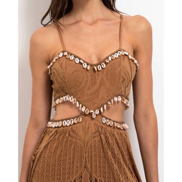 NEW PATBO beaded seashell cut-out maxi dress in almond - Picture 3 of 3